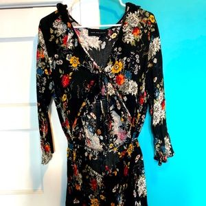 Black floral 3/4 length sleeve summer romper